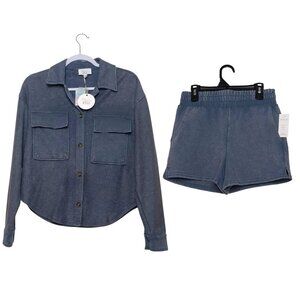 NWT Hippie Rose Two Piece Top and Shorts Set in Indigo Blue Size SMALL New